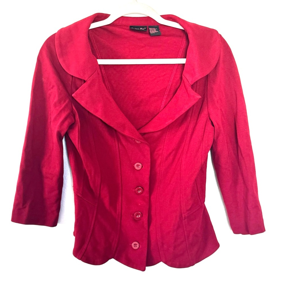 Shape Fx Red Ponte Knit Red Blazer Stretch Size 8